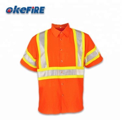 Okefire 100% Cotton Short Sleeve Men Work Safety Clothing With Reflective Belt